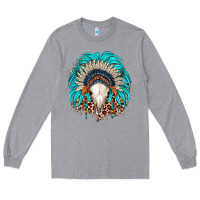 Heather Grey bull skull indian headdress Long Sleeve Tee - JahusDesignShop