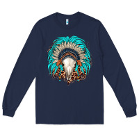 Navy bull skull indian headdress Long Sleeve Tee - JahusDesignShop