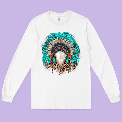 Bull Skull Indian Headdress Long Sleeve Tee Designed By Jahusdesignshop