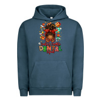 Pigment Midnight Navy Santa's Favorite Dental Squad Afro Messy Bun Urban Hoodie - texasbilliewilder