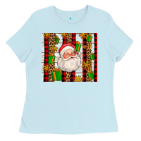 Baby Blue santa with gifts Ladies Tee - AdoDesignShop