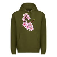 Army Green Peach Blossom Illustrations Premium Hoodie - LillyAllenDesigns