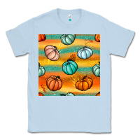 Dusty Blue Pumpkin And Glitter Seamless Pattern Classic Tee - BundleAndBundleShop