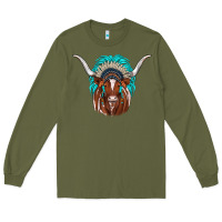 Army Green texas longhorn indian headdress Long Sleeve Tee - JahusDesignShop