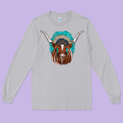 Texas Longhorn Indian Headdress Long Sleeve Tee Designed By Jahusdesignshop
