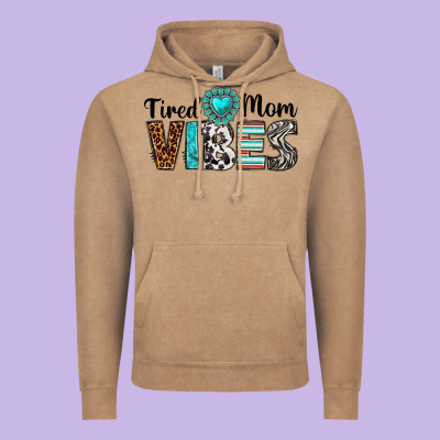 Tired Mom Vibes Vintage Hoodie Designed By Texasbilliewilder