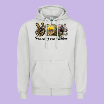 Peace Love Rhino Zipper Hoodie Designed By Lillyallendesigns