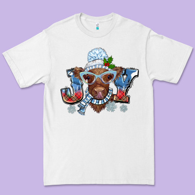 Christmas Snow Cow Joy Premium Tee Designed By Barkaloodesign