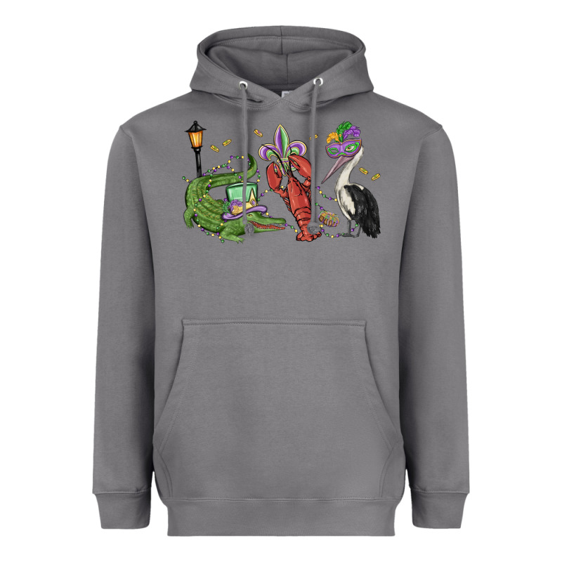 Mardi Gras Alligator Crawfish Pelican Heavyweight Hoodie by MaliasSmallBusiness | Teevron