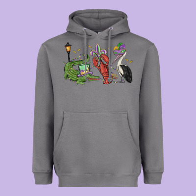 Mardi Gras Alligator Crawfish Pelican Heavyweight Hoodie Designed By Maliassmallbusiness