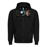 Black peace love wolf head Zipper Hoodie - LillyAllenDesigns
