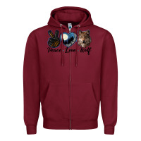 Burgundy peace love wolf head Zipper Hoodie - LillyAllenDesigns