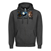 Charcoal Heather peace love wolf head Zipper Hoodie - LillyAllenDesigns