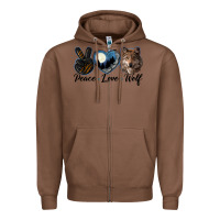 Chestnut peace love wolf head Zipper Hoodie - LillyAllenDesigns