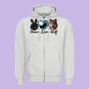 Peace Love Wolf Head Zipper Hoodie Designed By Lillyallendesigns
