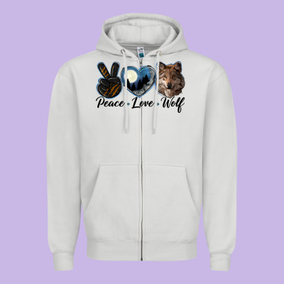 Peace Love Wolf Head Zipper Hoodie Designed By Lillyallendesigns