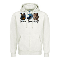 Oatmeal Heather peace love wolf head Zipper Hoodie - LillyAllenDesigns