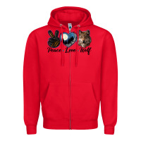 Red peace love wolf head Zipper Hoodie - LillyAllenDesigns