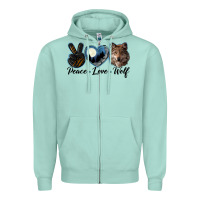 Seafoam peace love wolf head Zipper Hoodie - LillyAllenDesigns