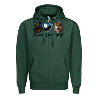 Sports Green peace love wolf head Zipper Hoodie - LillyAllenDesigns