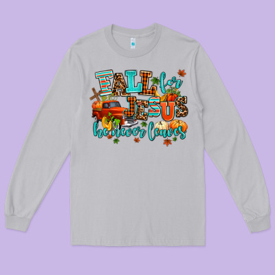 Fall For Jesus He Never Leaves Long Sleeve Tee Designed By Adodesignshop