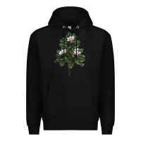 Black Magnolia Flower Illustrations Premium Hoodie - LillyAllenDesigns