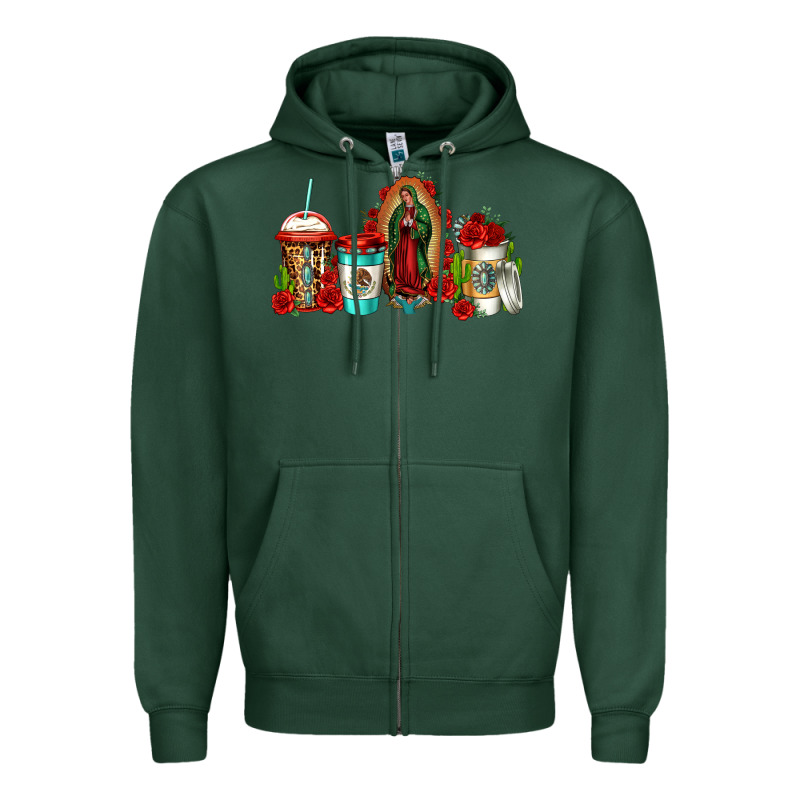 Lady Of Guadalupe Coffee Zipper Hoodie by Jasminsmagicworld | Teevron
