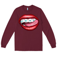 Burgundy Lips Dental Braces Long Sleeve Tee - Artiststas