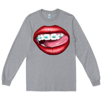 Heather Grey Lips Dental Braces Long Sleeve Tee - Artiststas