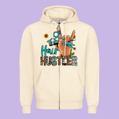 Hair Hustler Zipper Hoodie Designed By Jasminsmagicworld