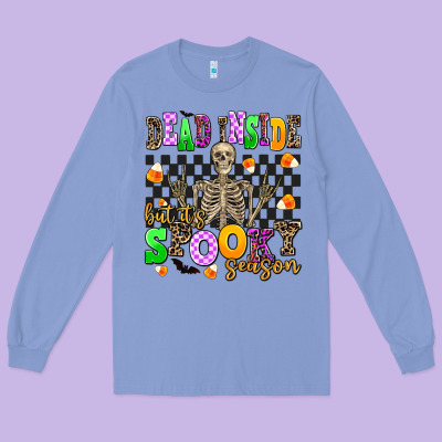 Dead Inside But Its Spooky Season Long Sleeve Tee Designed By Adodesignshop