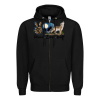 Black Peace Love Wolf Zipper Hoodie - LillyAllenDesigns