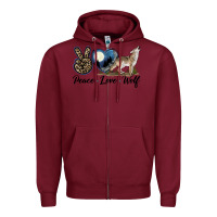 Burgundy Peace Love Wolf Zipper Hoodie - LillyAllenDesigns