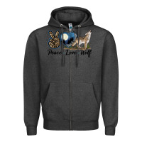 Charcoal Heather Peace Love Wolf Zipper Hoodie - LillyAllenDesigns