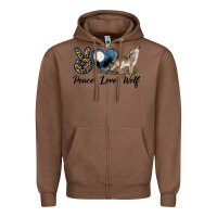 Chestnut Peace Love Wolf Zipper Hoodie - LillyAllenDesigns