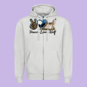 Peace Love Wolf Zipper Hoodie Designed By Lillyallendesigns