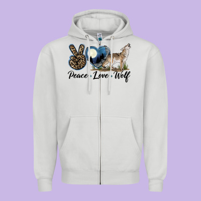 Peace Love Wolf Zipper Hoodie Designed By Lillyallendesigns