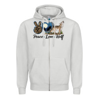Dove Grey Peace Love Wolf Zipper Hoodie - LillyAllenDesigns