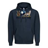 Navy Peace Love Wolf Zipper Hoodie - LillyAllenDesigns