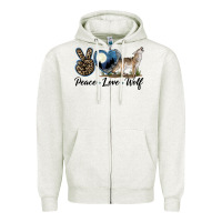 Oatmeal Heather Peace Love Wolf Zipper Hoodie - LillyAllenDesigns