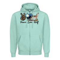 Seafoam Peace Love Wolf Zipper Hoodie - LillyAllenDesigns