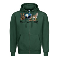 Sports Green Peace Love Wolf Zipper Hoodie - LillyAllenDesigns