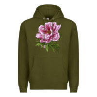 Army Green Peony Flower Illustrations Premium Hoodie - LillyAllenDesigns