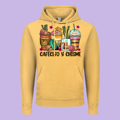 Cafecito Y Chisme Coffee Cups Vintage Hoodie Designed By Zillion Design Studio