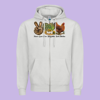 Peace Love New Hampshire Red Chicken Zipper Hoodie Designed By Lillyallendesigns
