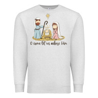 Oatmeal Heather o come let us adore him Premium Sweatshirt - MaliasSmallBusiness