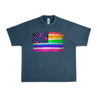 Midnight Navy american flag and lgbt flag  background Urban Heavy Tee - HRA Design Shop