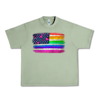 Oil Green american flag and lgbt flag  background Urban Heavy Tee - HRA Design Shop