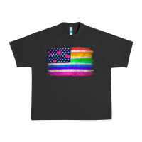 Pigment Black american flag and lgbt flag  background Urban Heavy Tee - HRA Design Shop