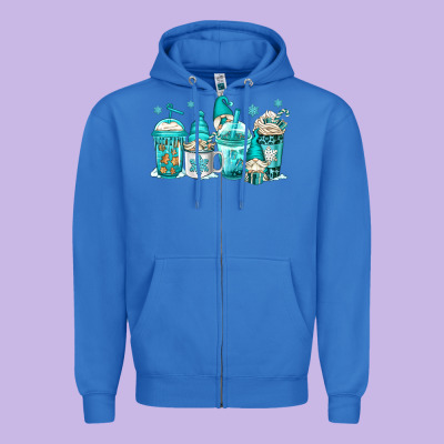 Winter Christmas Gnomes Coffee Cups Zipper Hoodie Designed By Jasminsmagicworld